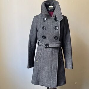 Soia & Kyo Herringbone Black and Gray Tweed Wool Blend Pea Coat